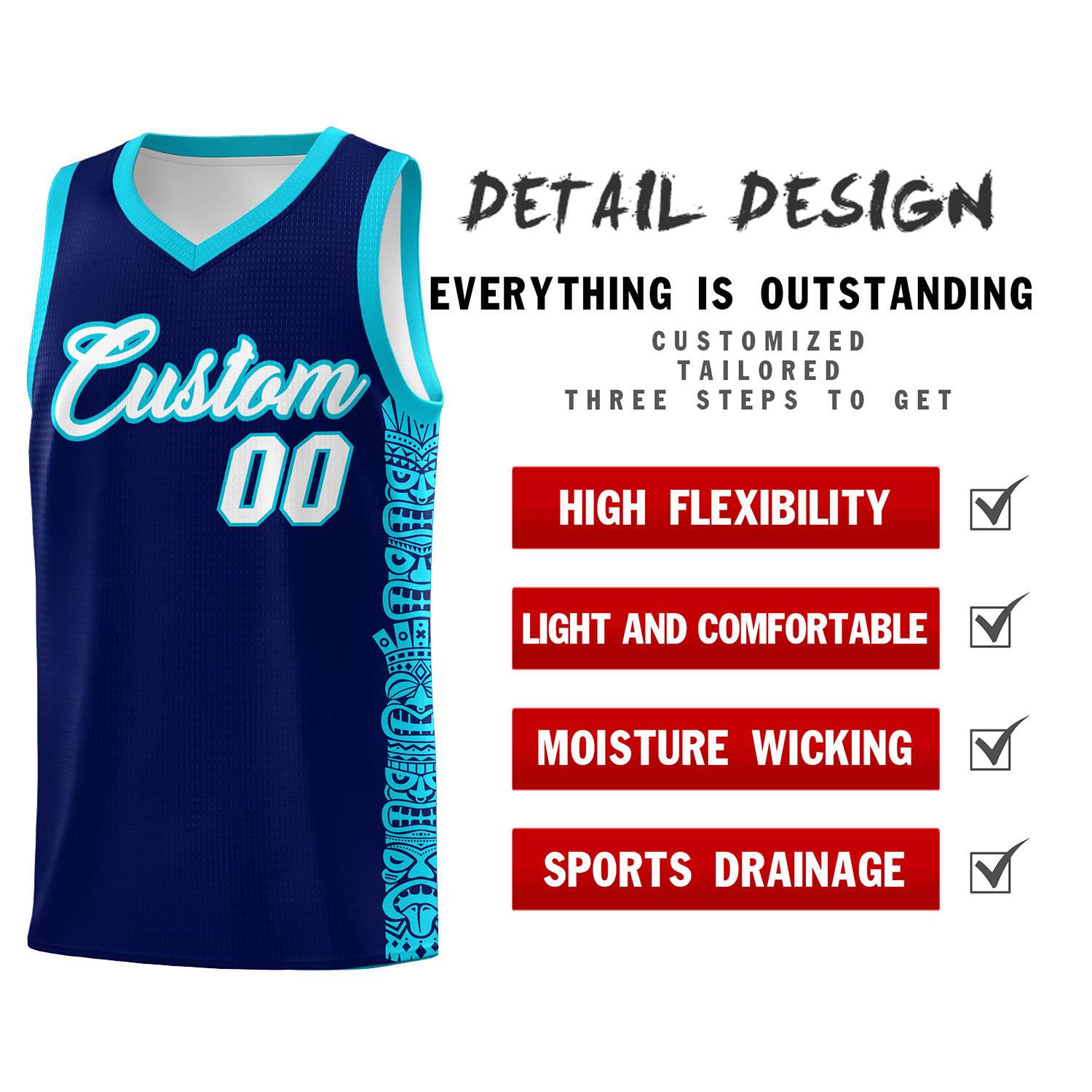 Custom Navy Sky Blue Personalized Indians Pattern Sets Sports Uniform Basketball Jersey