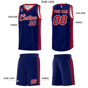 Custom Navy Red Personalized Indians Pattern Sets Sports Uniform Basketball Jersey