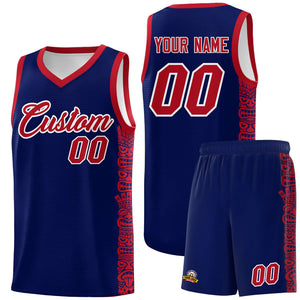 Custom Navy Red Personalized Indians Pattern Sets Sports Uniform Basketball Jersey