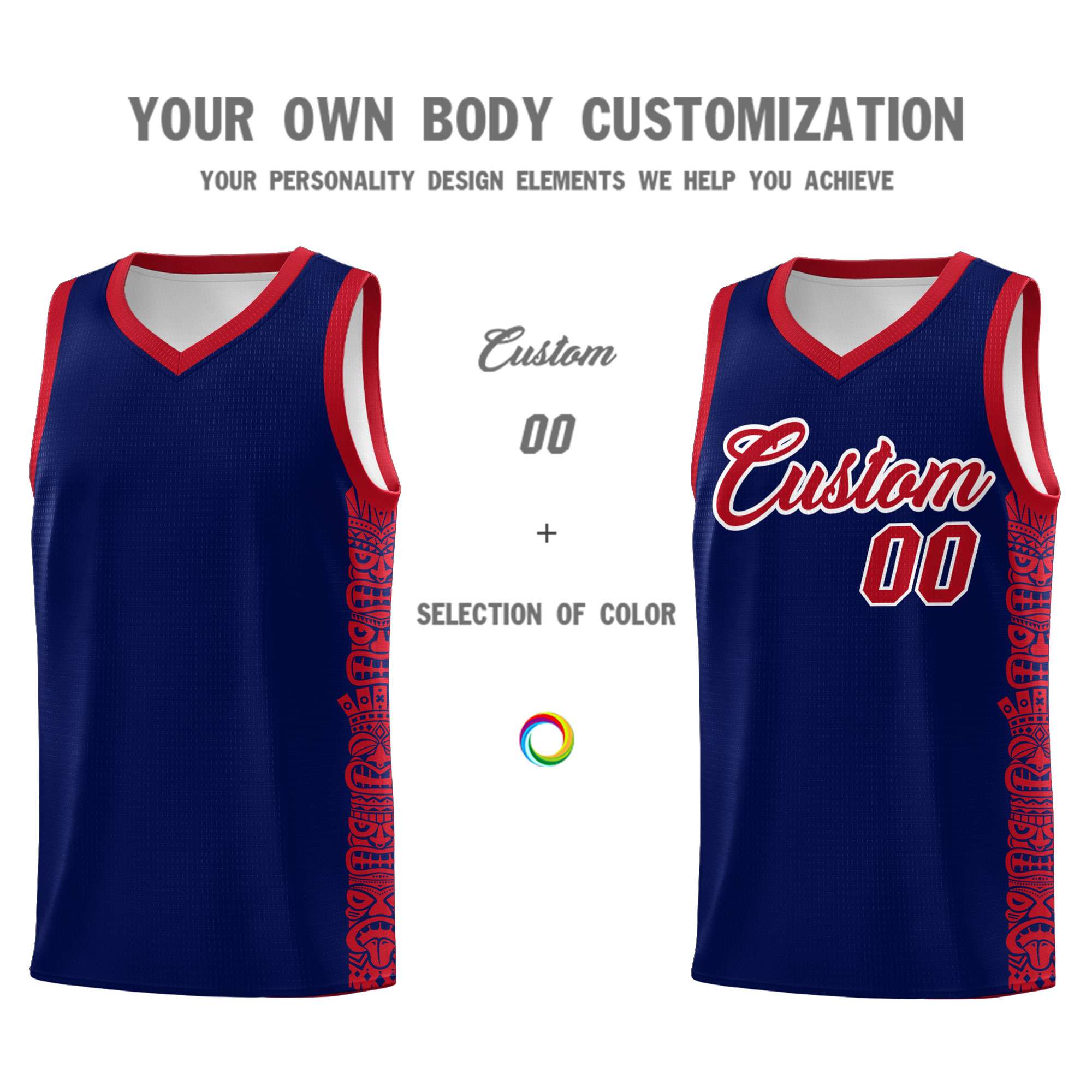 Custom Navy Red Personalized Indians Pattern Sets Sports Uniform Basketball Jersey