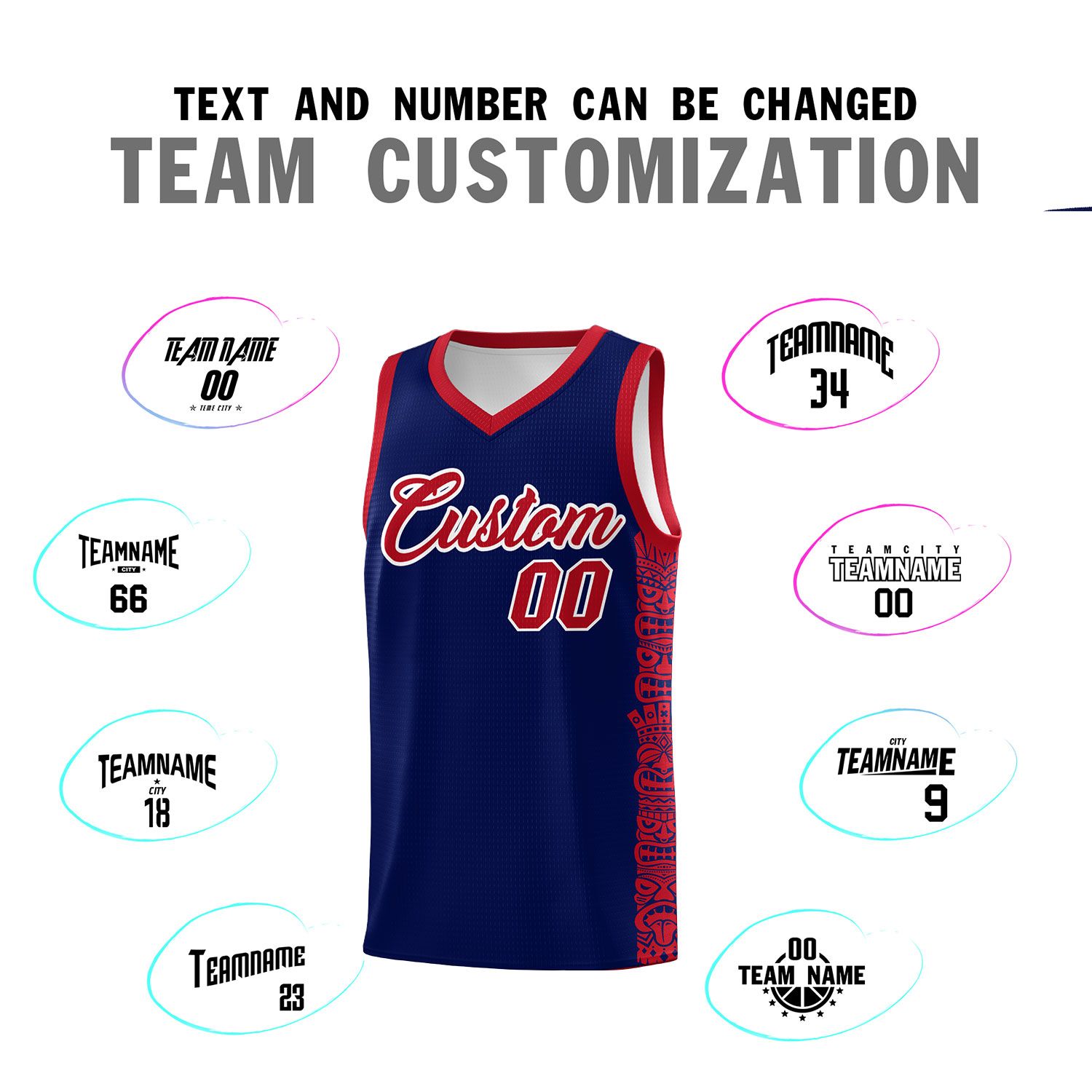 Custom Navy Red Personalized Indians Pattern Sets Sports Uniform Basketball Jersey