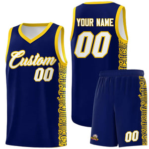 Custom Navy Gold Personalized Indians Pattern Sets Sports Uniform Basketball Jersey