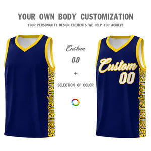 Custom Navy Gold Personalized Indians Pattern Sets Sports Uniform Basketball Jersey