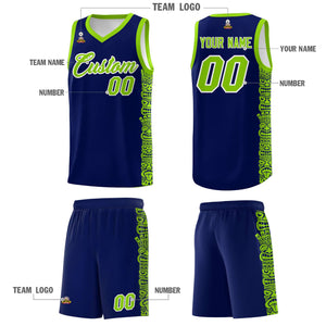 Custom Navy Neon Green Personalized Indians Pattern Sets Sports Uniform Basketball Jersey