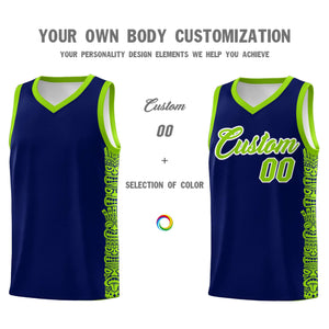 Custom Navy Neon Green Personalized Indians Pattern Sets Sports Uniform Basketball Jersey