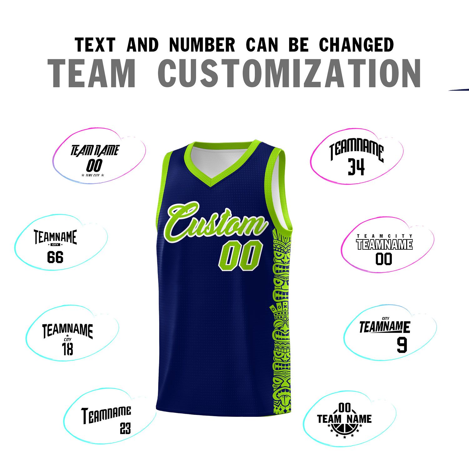 Custom Navy Neon Green Personalized Indians Pattern Sets Sports Uniform Basketball Jersey