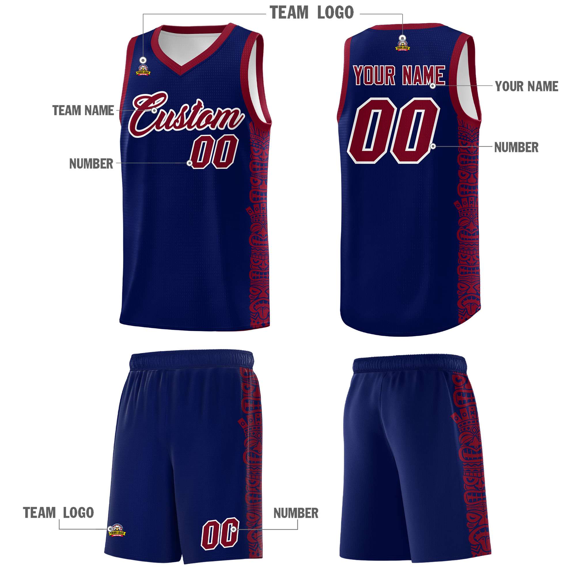 Custom Navy Crimson Personalized Indians Pattern Sets Sports Uniform Basketball Jersey