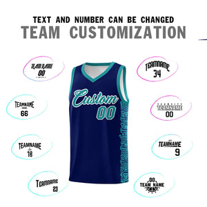 Custom Navy Aqua Personalized Indians Pattern Sets Sports Uniform Basketball Jersey