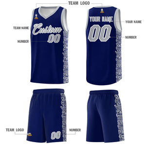 Custom Navy Gray Personalized Indians Pattern Sets Sports Uniform Basketball Jersey