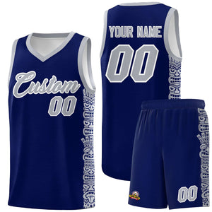 Custom Navy Gray Personalized Indians Pattern Sets Sports Uniform Basketball Jersey