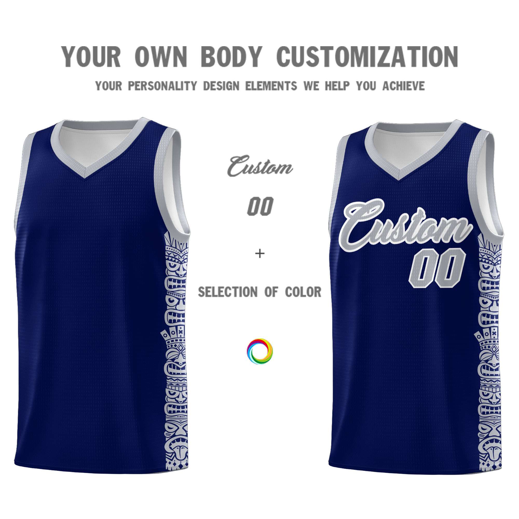 Custom Navy Gray Personalized Indians Pattern Sets Sports Uniform Basketball Jersey