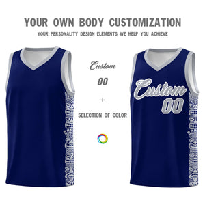 Custom Navy Gray Personalized Indians Pattern Sets Sports Uniform Basketball Jersey