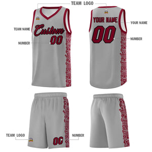 Custom Gray Crimson Personalized Indians Pattern Sets Sports Uniform Basketball Jersey