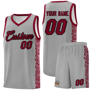 Custom Gray Crimson Personalized Indians Pattern Sets Sports Uniform Basketball Jersey