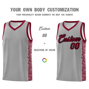 Custom Gray Crimson Personalized Indians Pattern Sets Sports Uniform Basketball Jersey