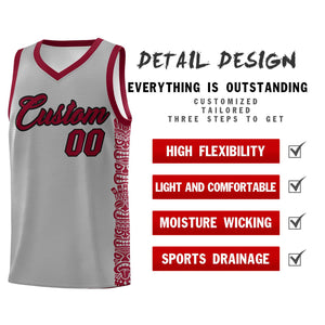 Custom Gray Crimson Personalized Indians Pattern Sets Sports Uniform Basketball Jersey