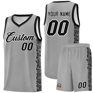 Custom Gray Black Personalized Indians Pattern Sets Sports Uniform Basketball Jersey