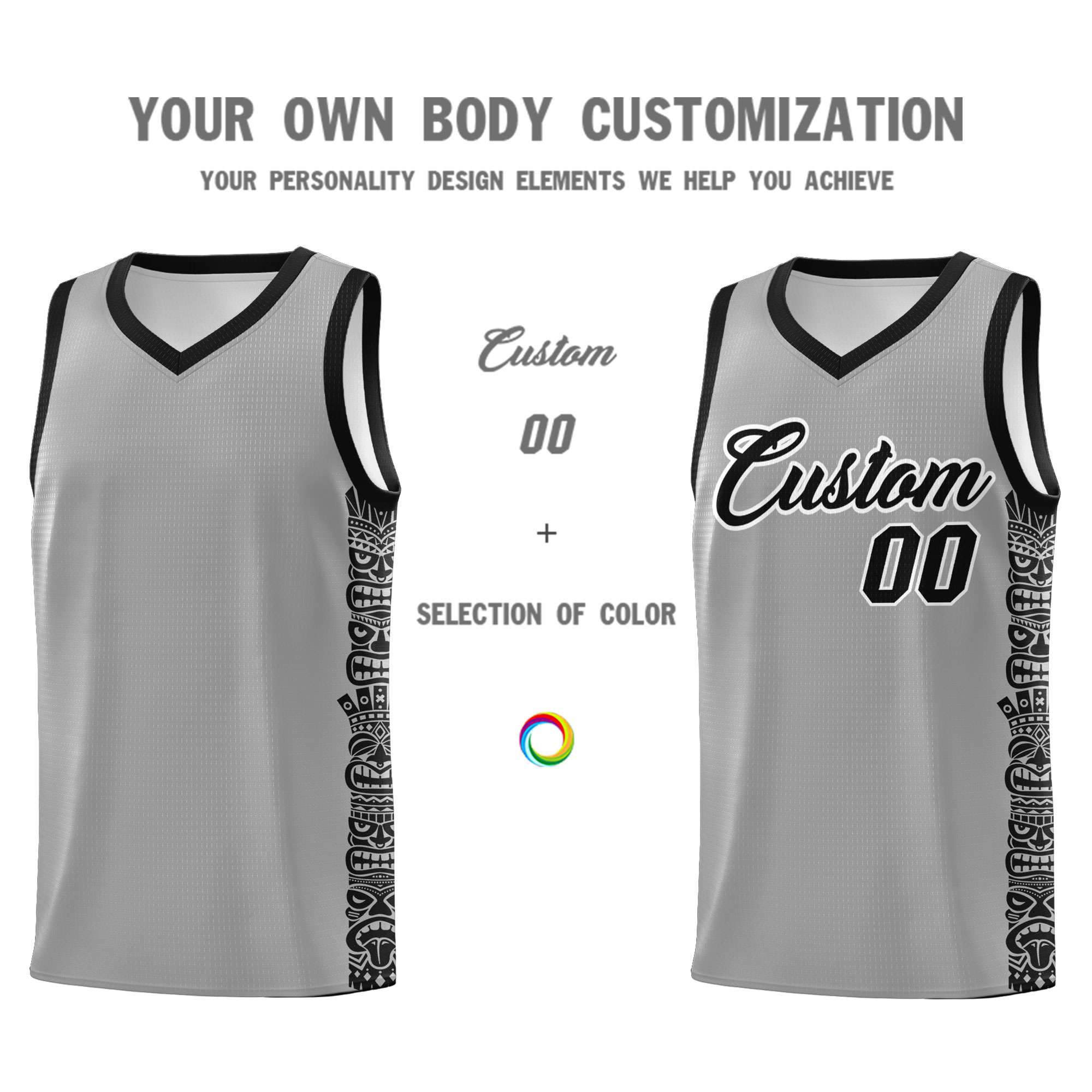 Custom Gray Black Personalized Indians Pattern Sets Sports Uniform Basketball Jersey