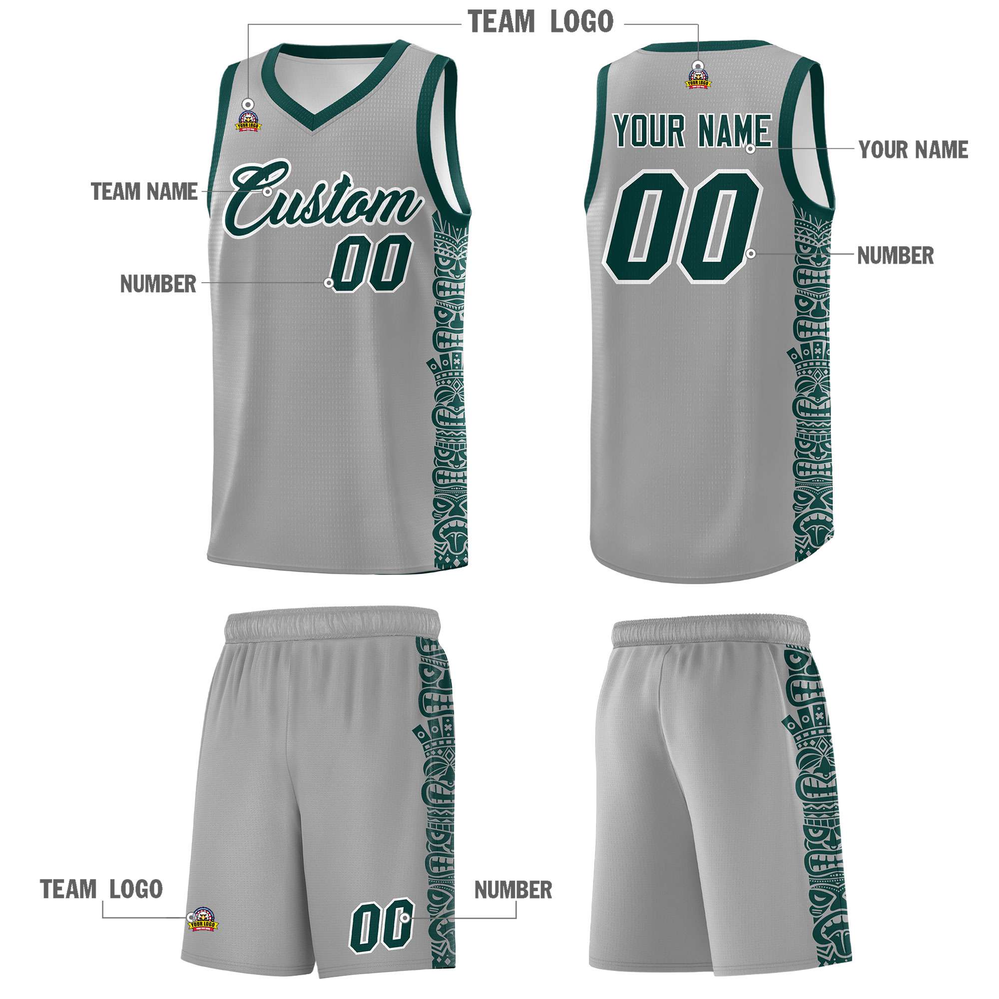 Custom Gray Midnight Green Personalized Indians Pattern Sets Sports Uniform Basketball Jersey