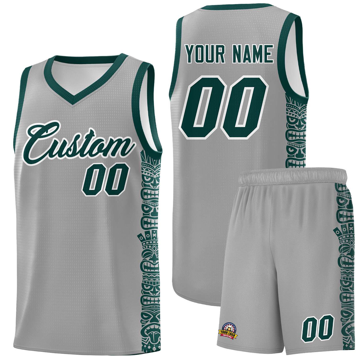 Custom Gray Midnight Green Personalized Indians Pattern Sets Sports Uniform Basketball Jersey