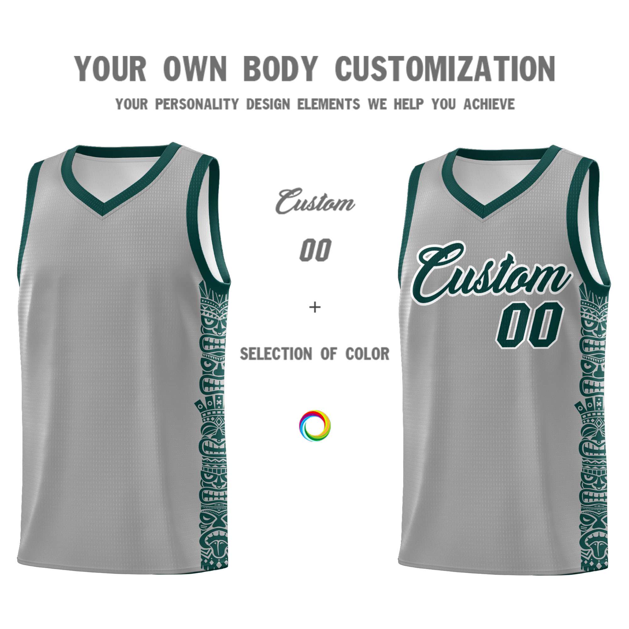 Custom Gray Midnight Green Personalized Indians Pattern Sets Sports Uniform Basketball Jersey