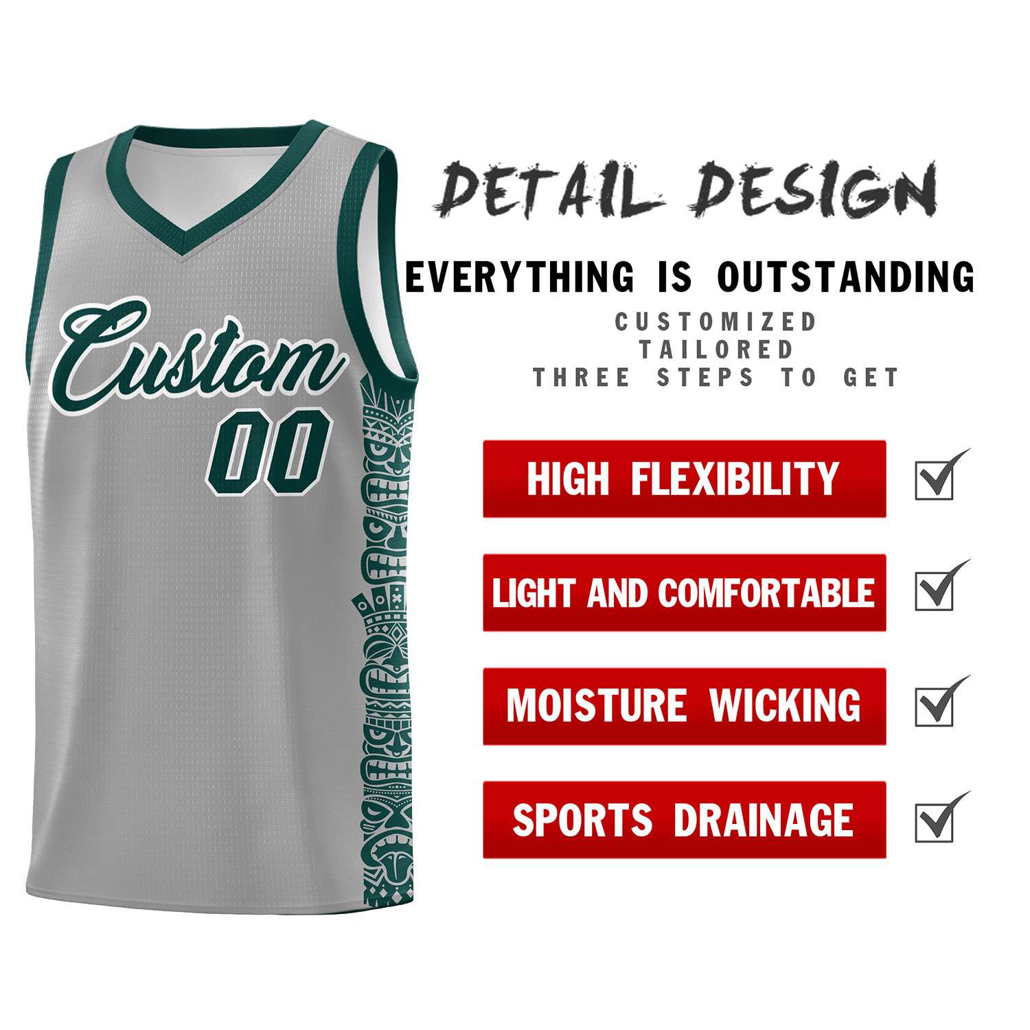 Custom Gray Midnight Green Personalized Indians Pattern Sets Sports Uniform Basketball Jersey