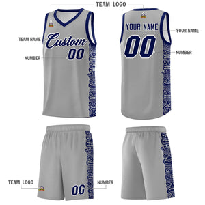 Custom Gray Royal Personalized Indians Pattern Sets Sports Uniform Basketball Jersey