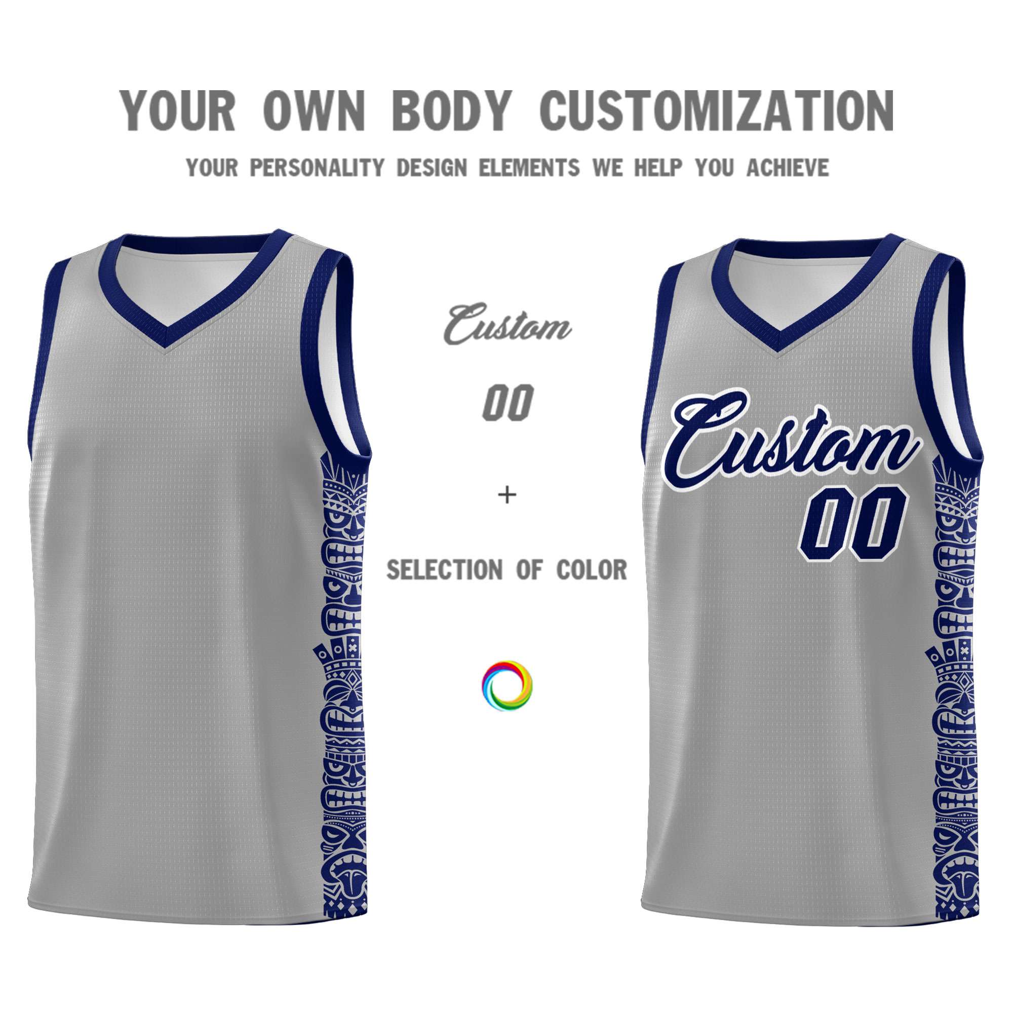 Custom Gray Royal Personalized Indians Pattern Sets Sports Uniform Basketball Jersey