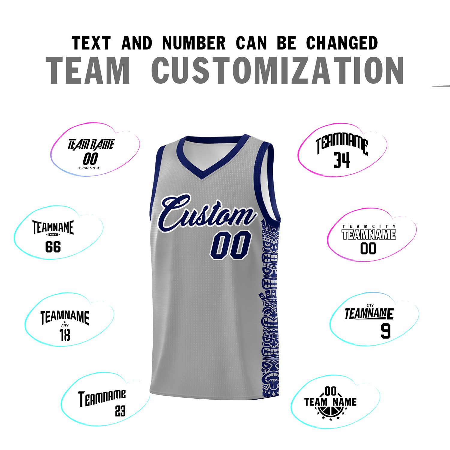 Custom Gray Royal Personalized Indians Pattern Sets Sports Uniform Basketball Jersey