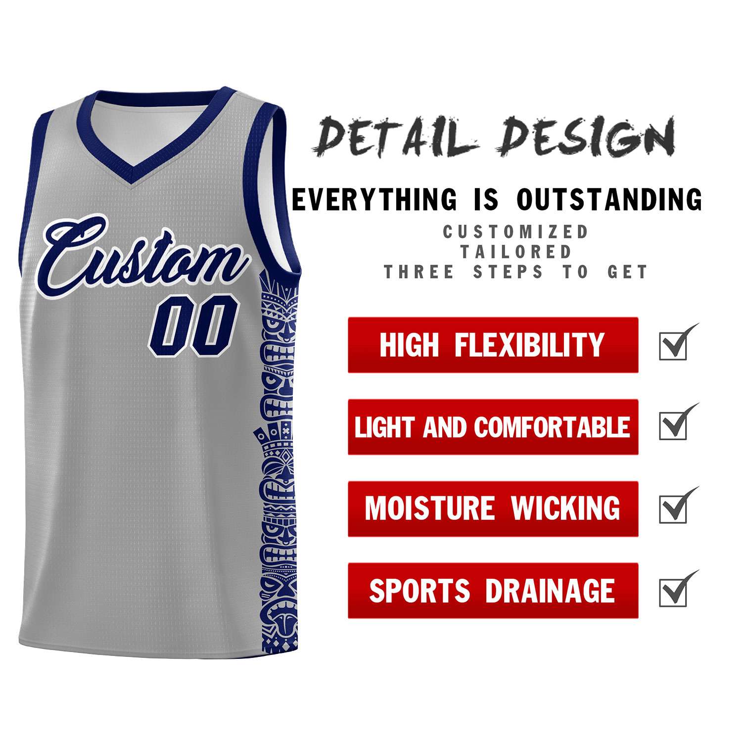 Custom Gray Royal Personalized Indians Pattern Sets Sports Uniform Basketball Jersey