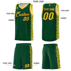 Custom Green Gold Personalized Indians Pattern Sets Sports Uniform Basketball Jersey