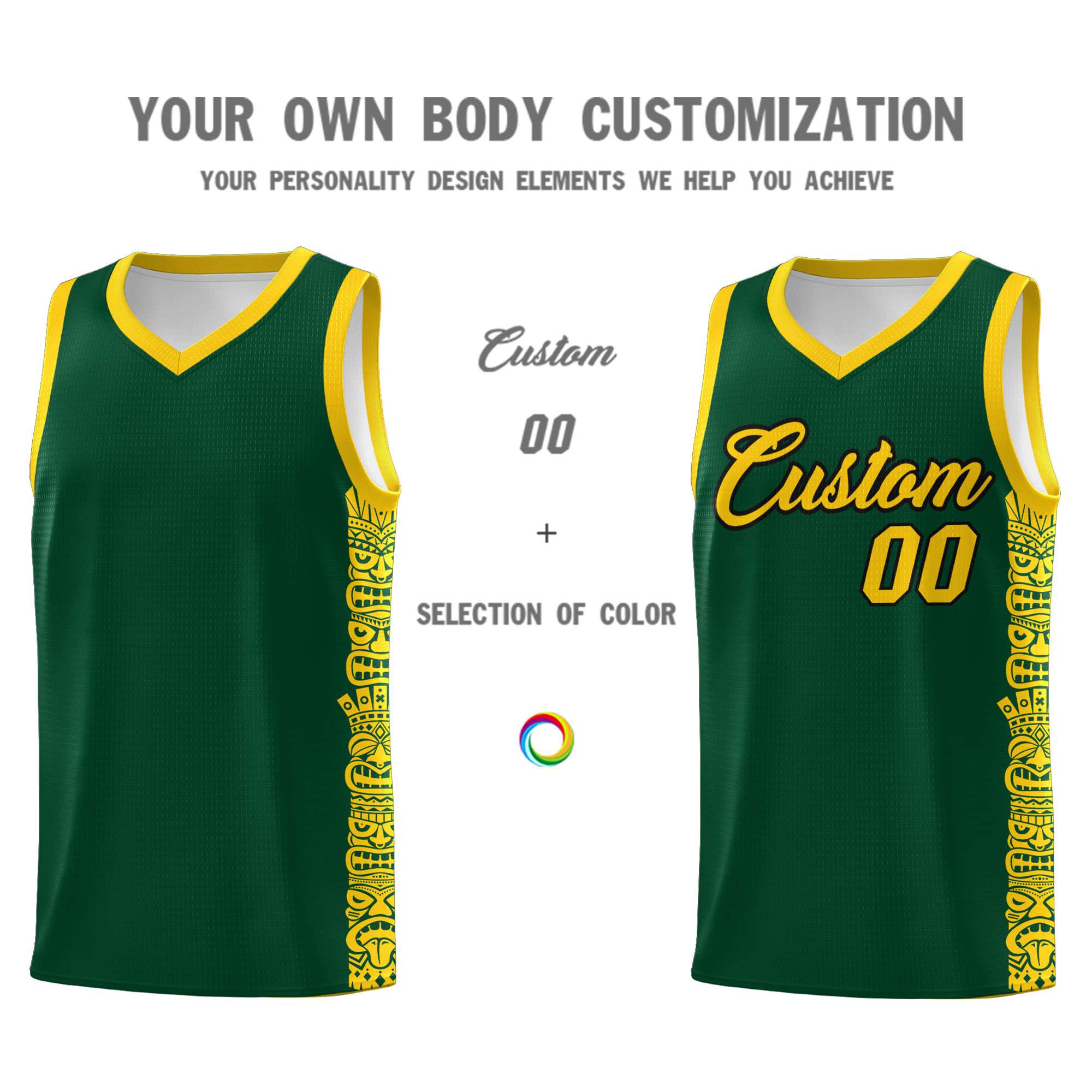 Custom Green Gold Personalized Indians Pattern Sets Sports Uniform Basketball Jersey