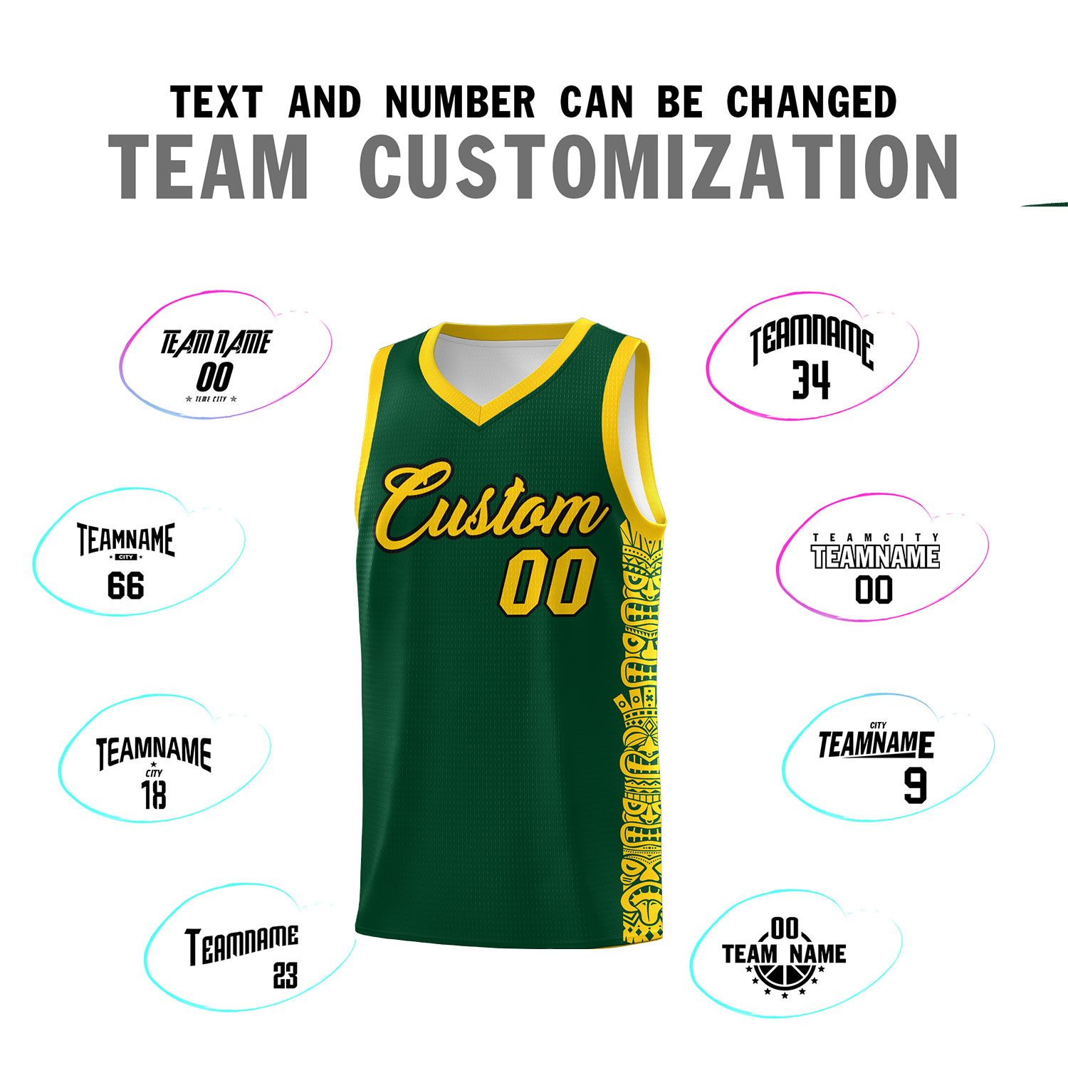 Custom Green Gold Personalized Indians Pattern Sets Sports Uniform Basketball Jersey