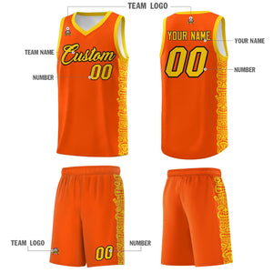 Custom Orange Gold Personalized Indians Pattern Sets Sports Uniform Basketball Jersey