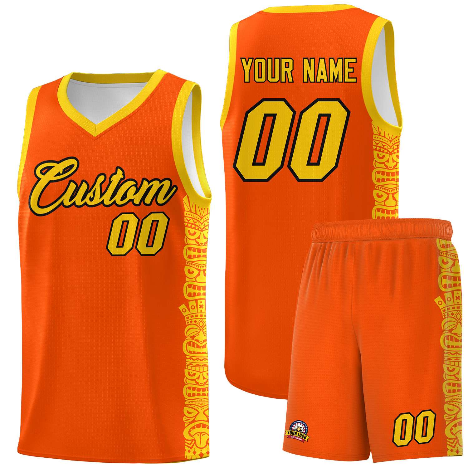 Custom Orange Gold Personalized Indians Pattern Sets Sports Uniform Basketball Jersey