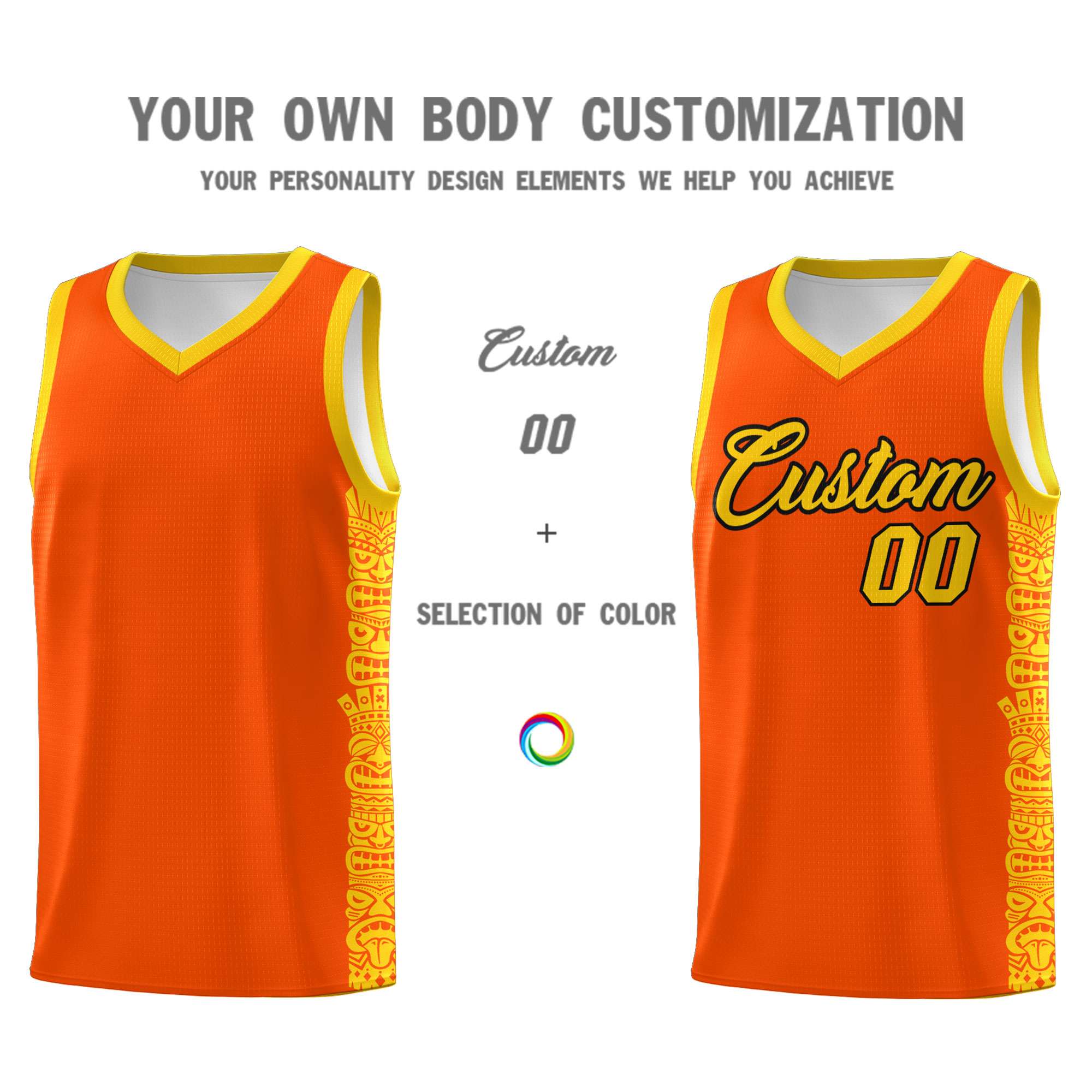 Custom Orange Gold Personalized Indians Pattern Sets Sports Uniform Basketball Jersey