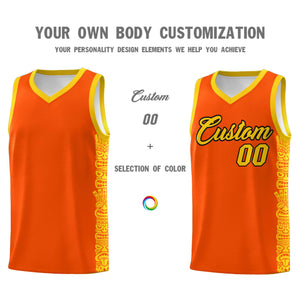 Custom Orange Gold Personalized Indians Pattern Sets Sports Uniform Basketball Jersey