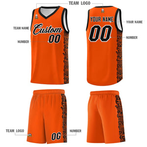 Custom Orange Black Personalized Indians Pattern Sets Sports Uniform Basketball Jersey