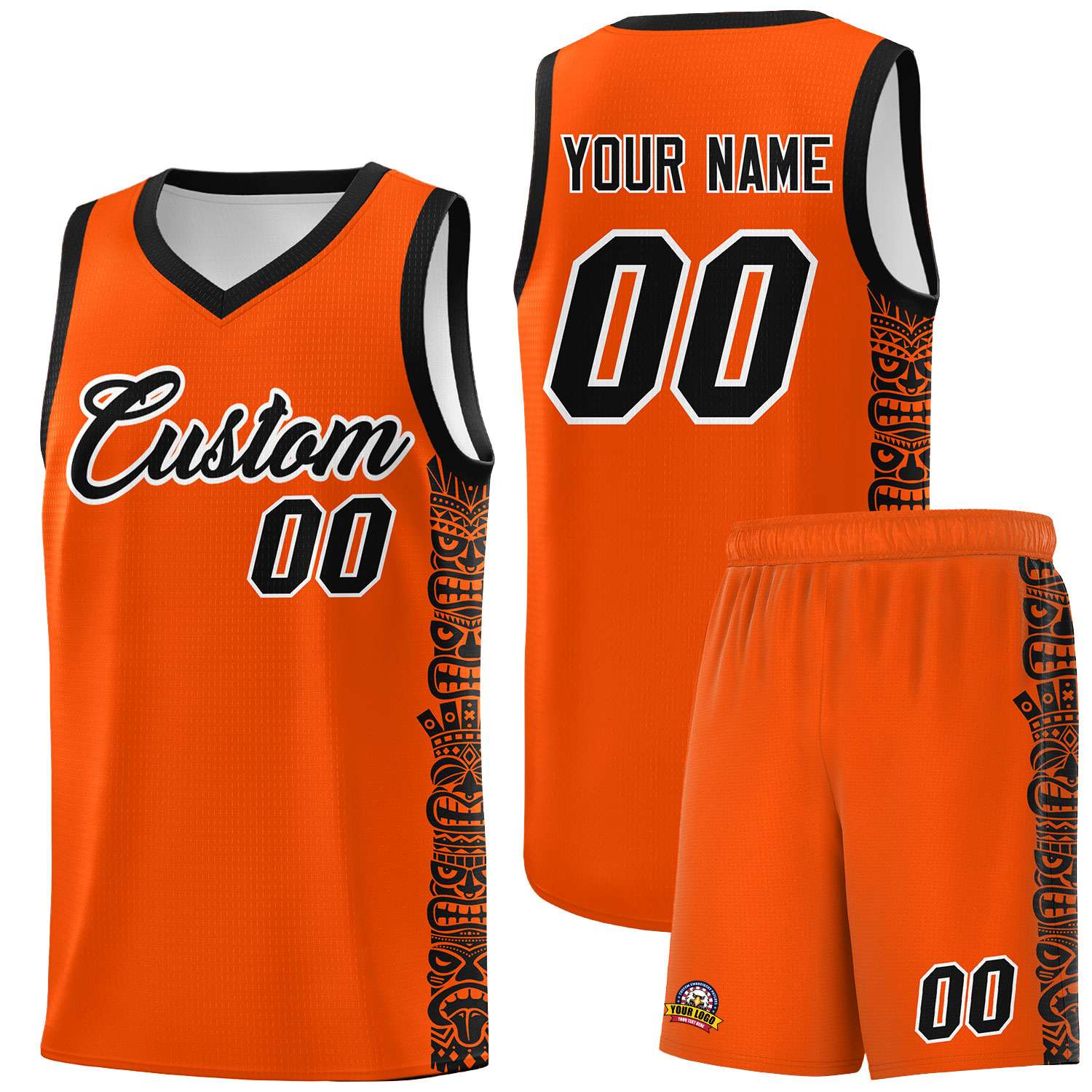 Custom Orange Black Personalized Indians Pattern Sets Sports Uniform Basketball Jersey