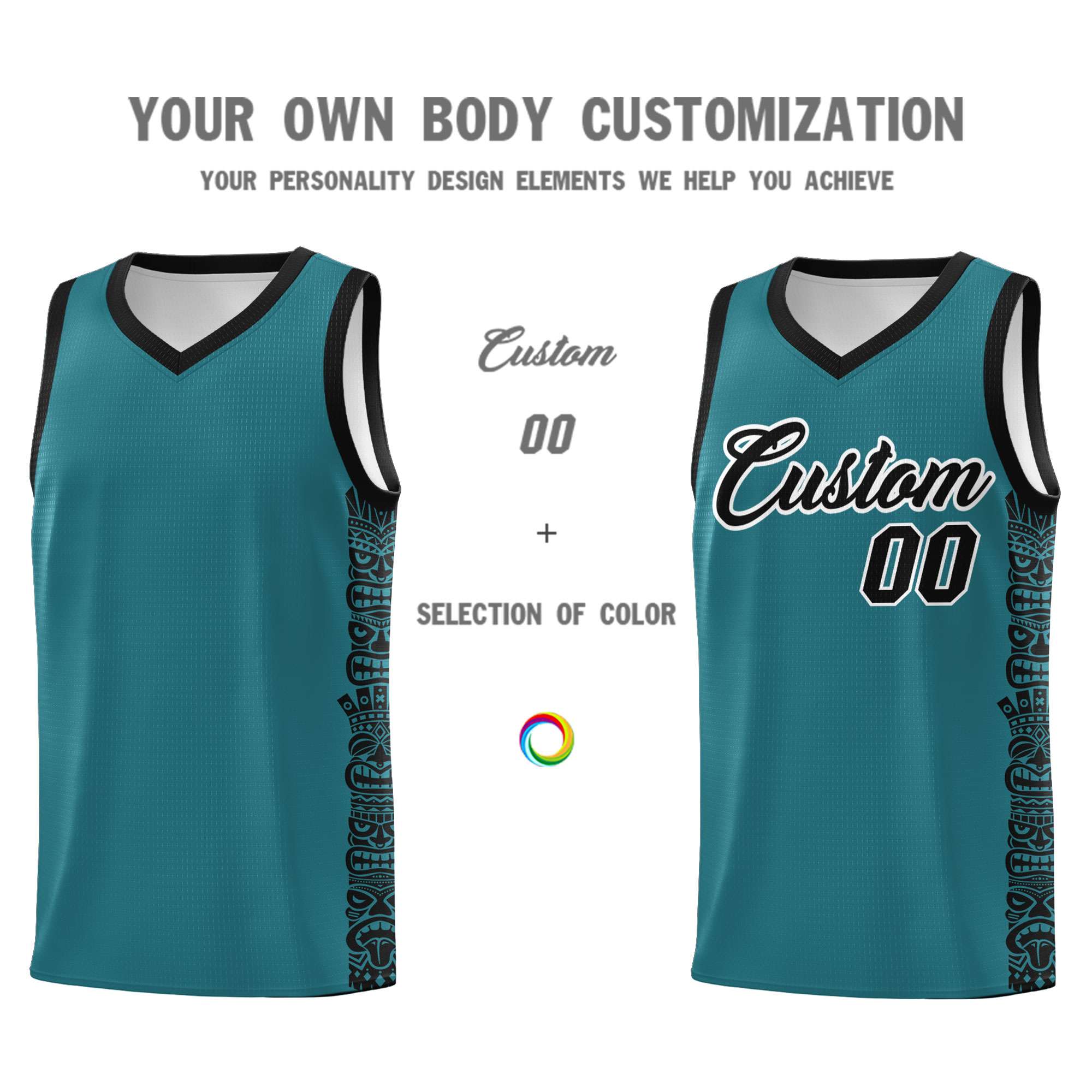 Custom Aqua Black Personalized Indians Pattern Sets Sports Uniform Basketball Jersey