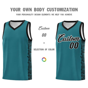 Custom Aqua Black Personalized Indians Pattern Sets Sports Uniform Basketball Jersey