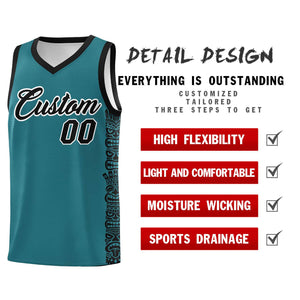 Custom Aqua Black Personalized Indians Pattern Sets Sports Uniform Basketball Jersey