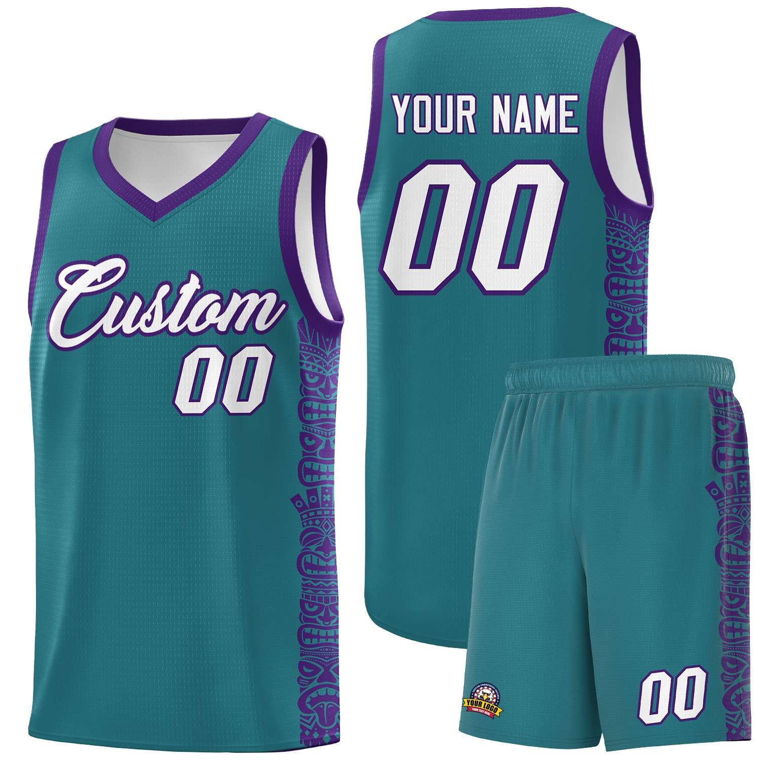 Custom Aqua Purple Personalized Indians Pattern Sets Sports Uniform Basketball Jersey