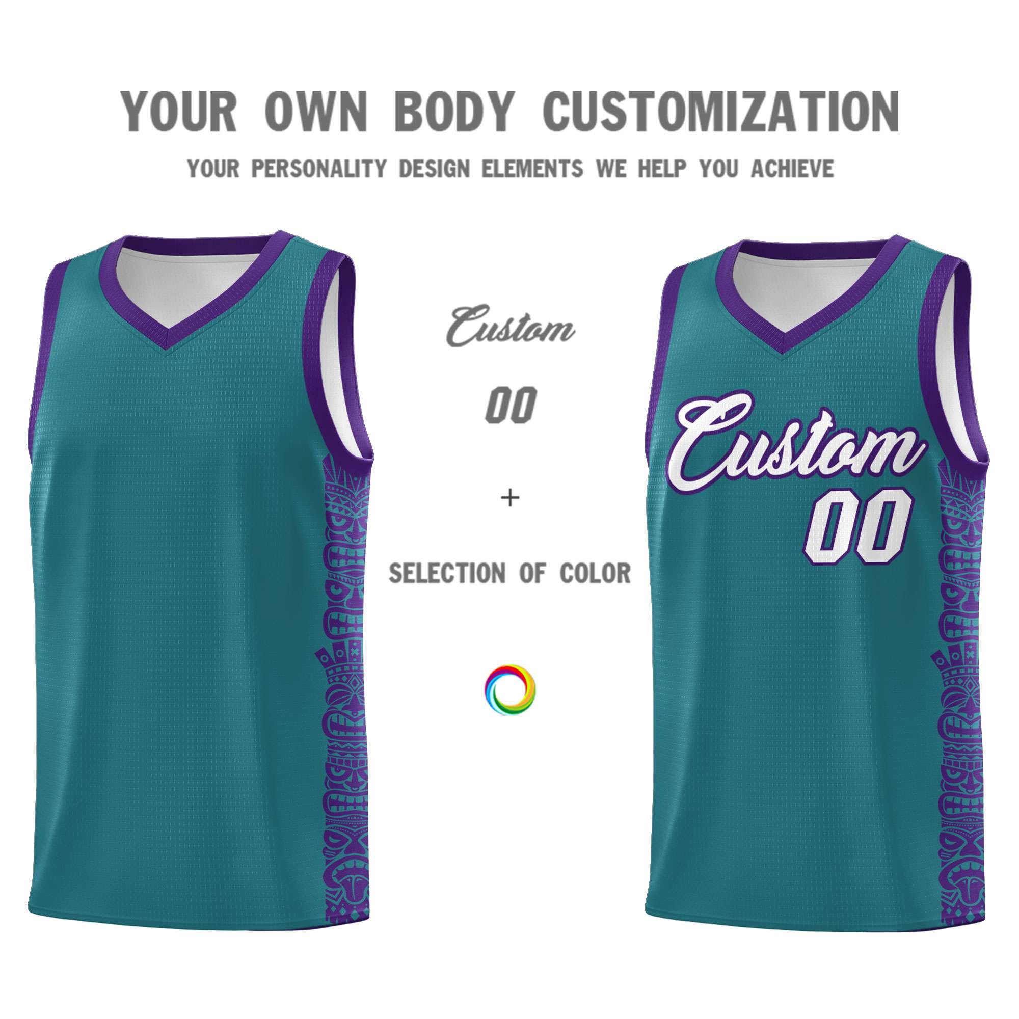 Custom Aqua Purple Personalized Indians Pattern Sets Sports Uniform Basketball Jersey