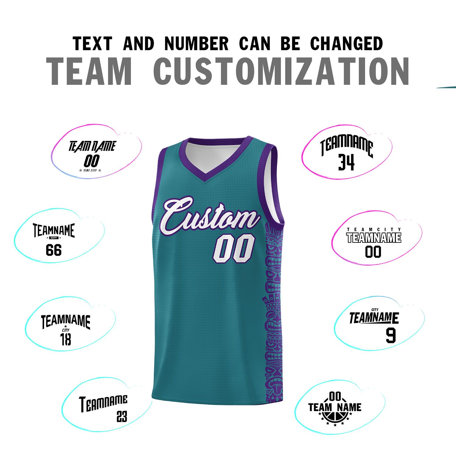 Custom Aqua Purple Personalized Indians Pattern Sets Sports Uniform Basketball Jersey