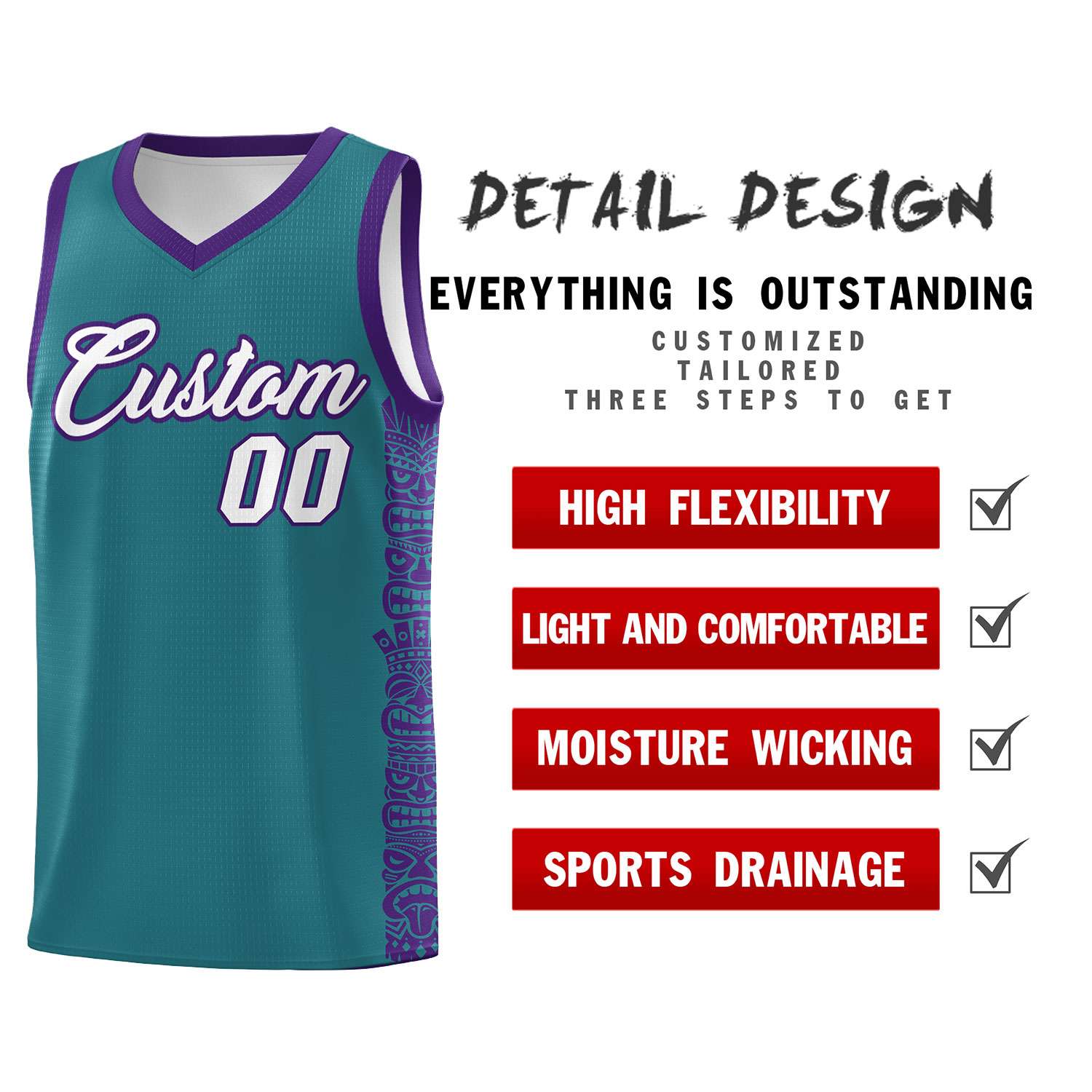 Custom Aqua Purple Personalized Indians Pattern Sets Sports Uniform Basketball Jersey