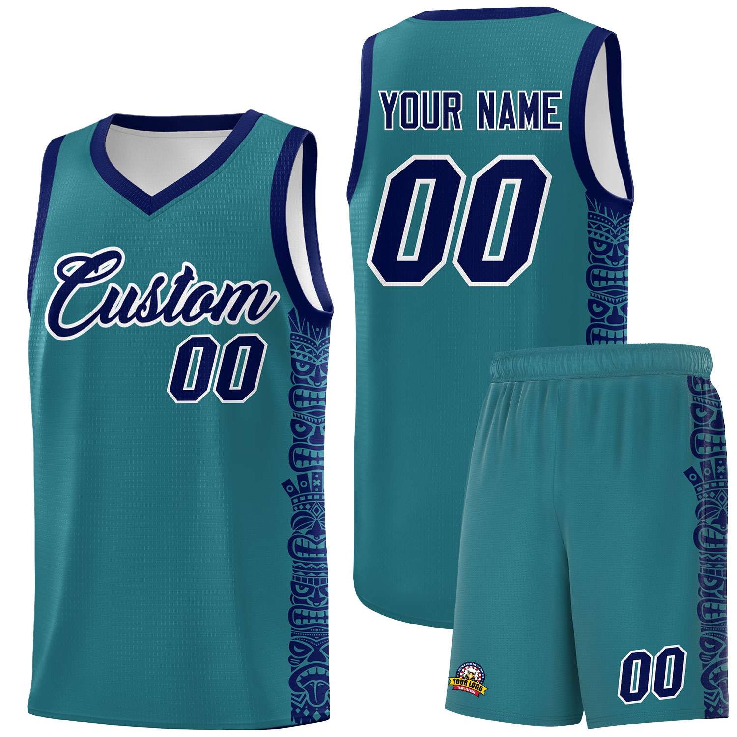 Custom Aqua Navy Personalized Indians Pattern Sets Sports Uniform Basketball Jersey