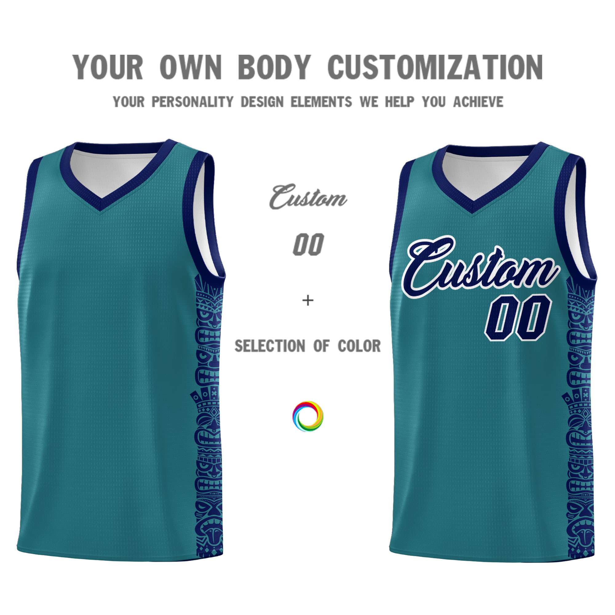 Custom Aqua Navy Personalized Indians Pattern Sets Sports Uniform Basketball Jersey