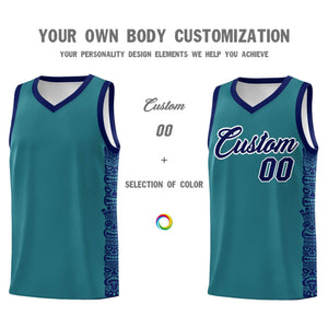 Custom Aqua Navy Personalized Indians Pattern Sets Sports Uniform Basketball Jersey