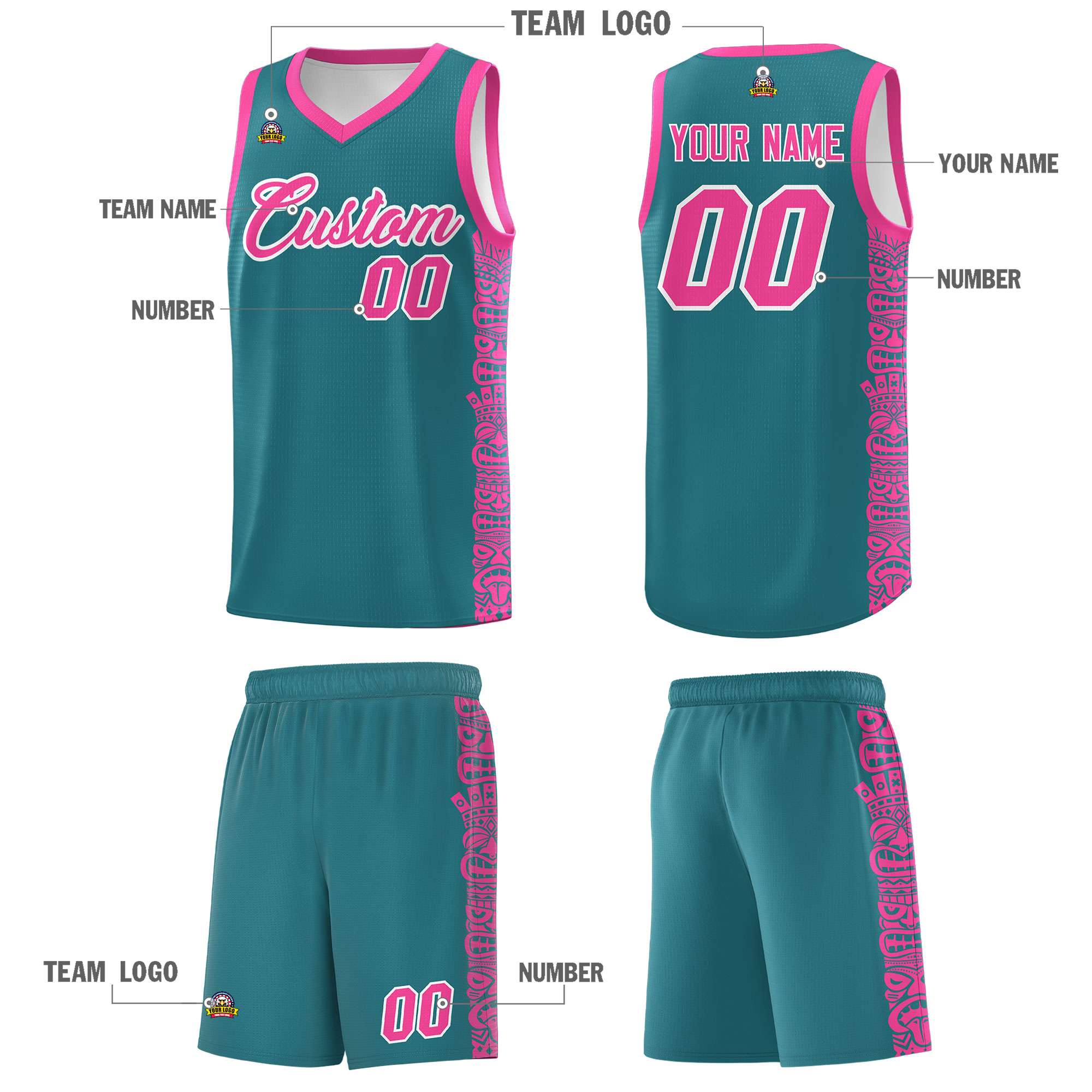 Custom Aqua Pink Personalized Indians Pattern Sets Sports Uniform Basketball Jersey